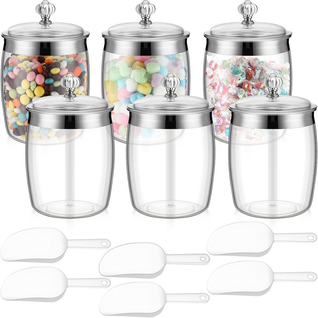 Remerry 6 Pack Candy Cookie Jars with Lids and Spoons, 67 Ounces Large Wide Mouth Apothecary Jar Clear Airtight Plastic Container Storage Organization for Home Room Laundry Wedding Kitchen