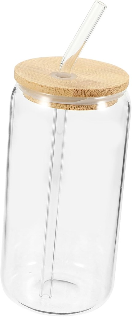 Cabilock Transparent Glass Milk Tea Cup with Lid and Glass Straw Heat Resistant Juice Tumbler for Iced Coffee Tea Smoothies Reusable Drinkware with Leak Sealing