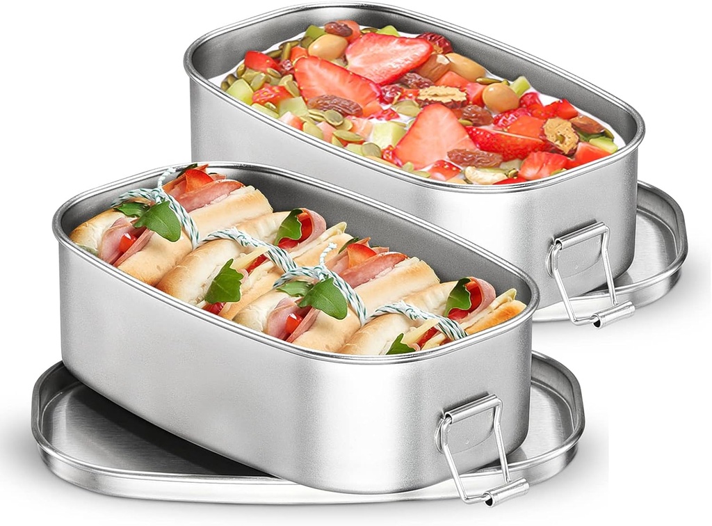Dailyart Stainless Steel Bento Box, Small Metal Lunch Containers, 304 Stainless Steel Snack Food Containers Metal Bento Box for Kids & Adults, Dishwasher Safe, 550 ml/18.6 oz (Set of 2)