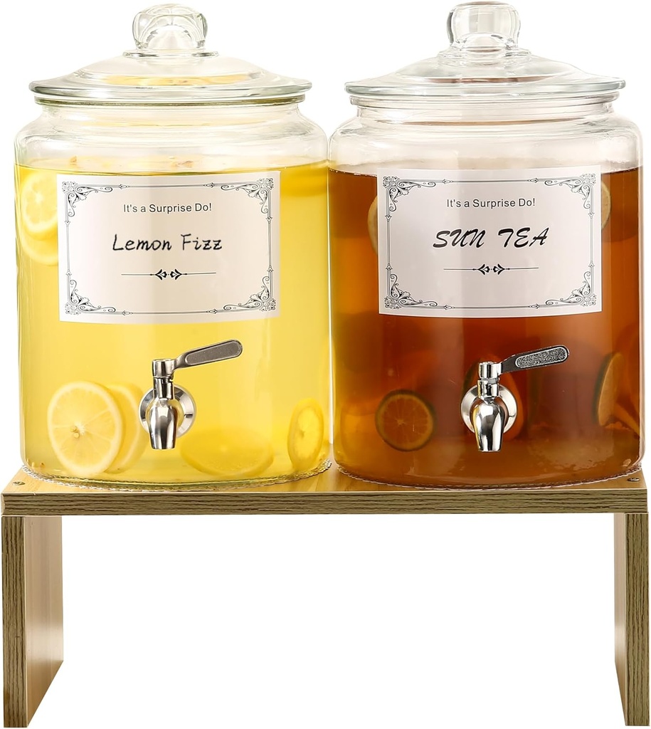 1 Gallon Beverage Dispenser- Glass Drink Dispensers For Parties- Double Drink Beverage Dispenser With Stand, Spigot 18/8 Stainless Steel- Sun Tea Glass Jar For Outside, Juice Lemonade Dispenser