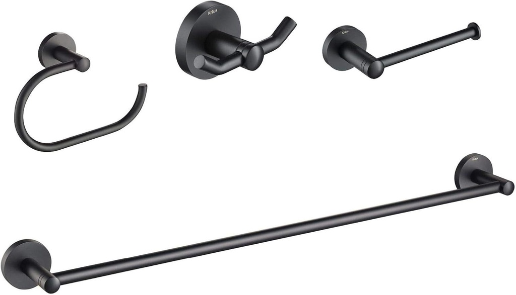 KRAUS Elie 4-Piece Bath Hardware Set with 24-inch Towel Bar, Paper Holder, Towel Ring and Robe Hook in Matte Black