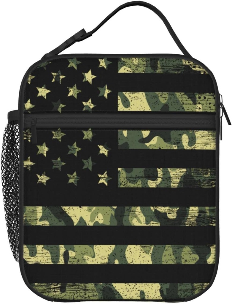 Camouflage American Flag Lunch Box - Camo Insulated Lunch Bags for Women/Men/Girls/Boys Detachable Handle Lunchbox Meal Tote Bag