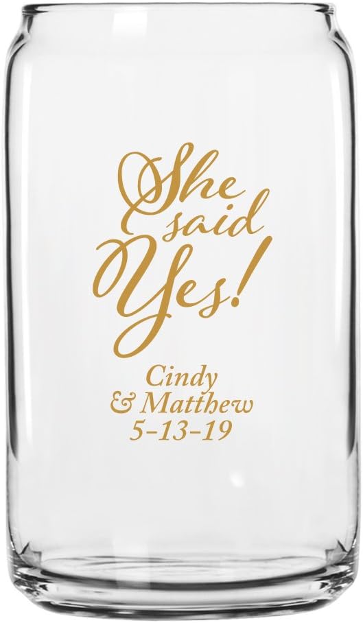 Personalized Color Printed Beer Can Glass - She Said Yes - Gold - 12 pack