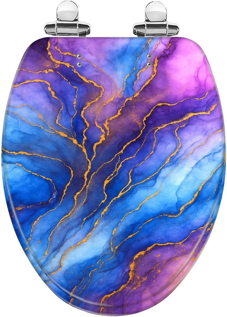 Elongated Toilet Seat Alcohol Ink Texture Rainbow Splatter Alcohol Ink Blue Drops Delicate Resin Toilet SeatSlow Quiet Close with Quick-Release Hinges Toilet Seat with Cover Easy to Clean Install