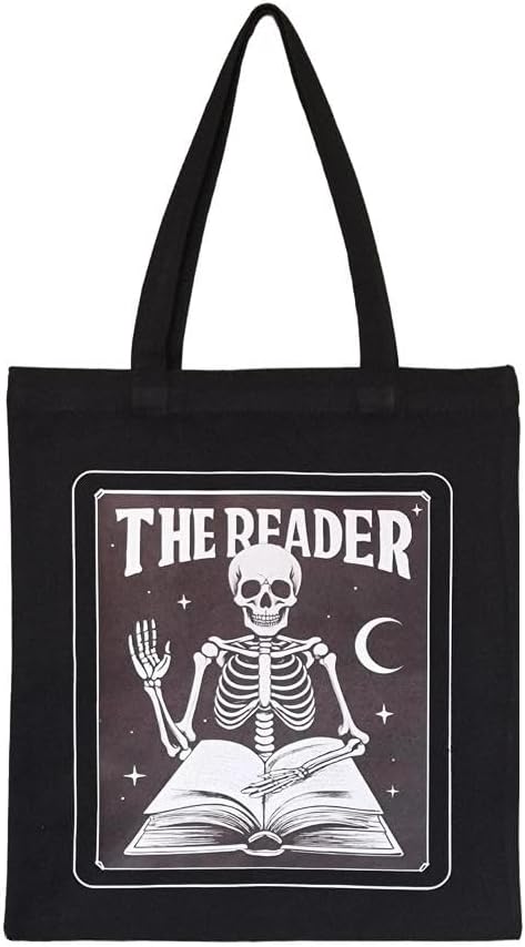 Funny Skull Tarot Card Canvas Tote Bag for Women Aesthetic Skeleton Shopping Bag Book Shoulder bag Reusable Grocery Bag Gift Bag