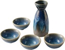 5 Piece Sake Set, JapanCeramics Sake Pot Set of Traditional Hand-Painted Blue Starry Sky Pattern, with 4 Sake Cups, 1 Sake Pot, 130 ML Cups