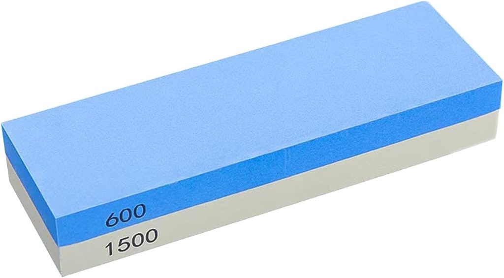 Knife Sharpening Wet Stone Dual Sided 600/1500 Grit Blue & Yellow Whetstone Sharpening Stone with Non-Slip Rubber Base for Kitchen, Hunting, and Pocket Knives or Blades
