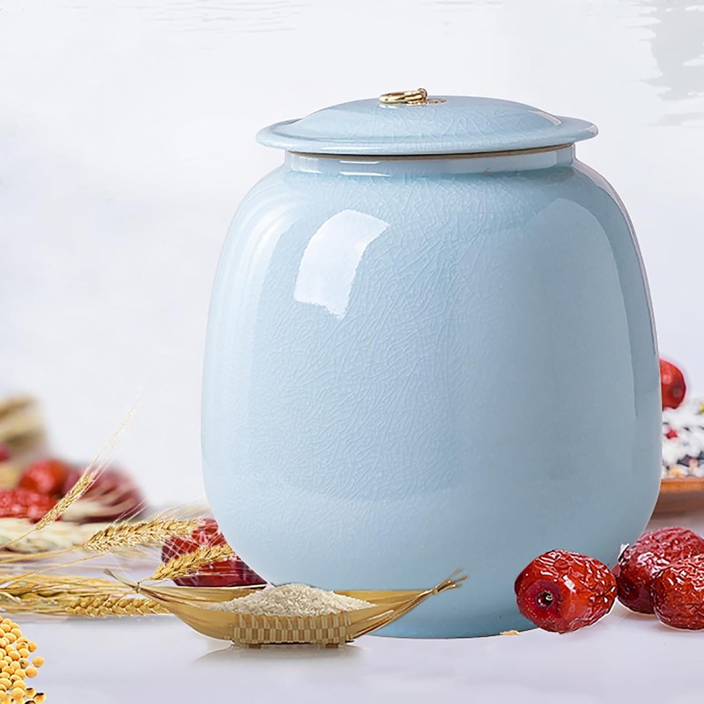 FQMYLTYN Ceramic Rice Jar, Grain Dispenser Food Storage Containers with Airtight Lid, Kitchen & Pantry Organization for Flour, Rice, Soybeans, Dry Food(26x34cm)