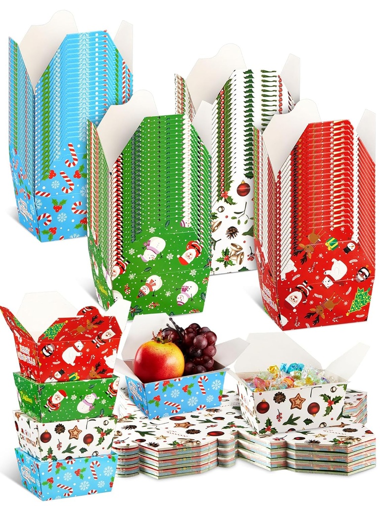 Estune 60 Pack Christmas Take out Food Boxes 2.56'' x 4.65'' x 3.54'' Christmas Disposable Treat Containers Candy Goodie Gift Boxes for Party Favor
