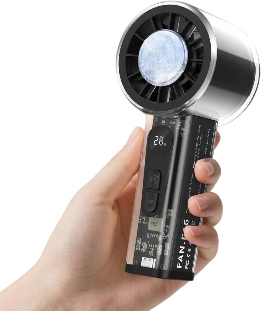 Portable Handle Fan with Air Turbo,6800mAh Battery Rechargeable Speed(1-100) Adjustable Turbo Mechanized Structure, Personal Fan with LED Display, Perfect for Indoor/Gift/Outdoor (Black)