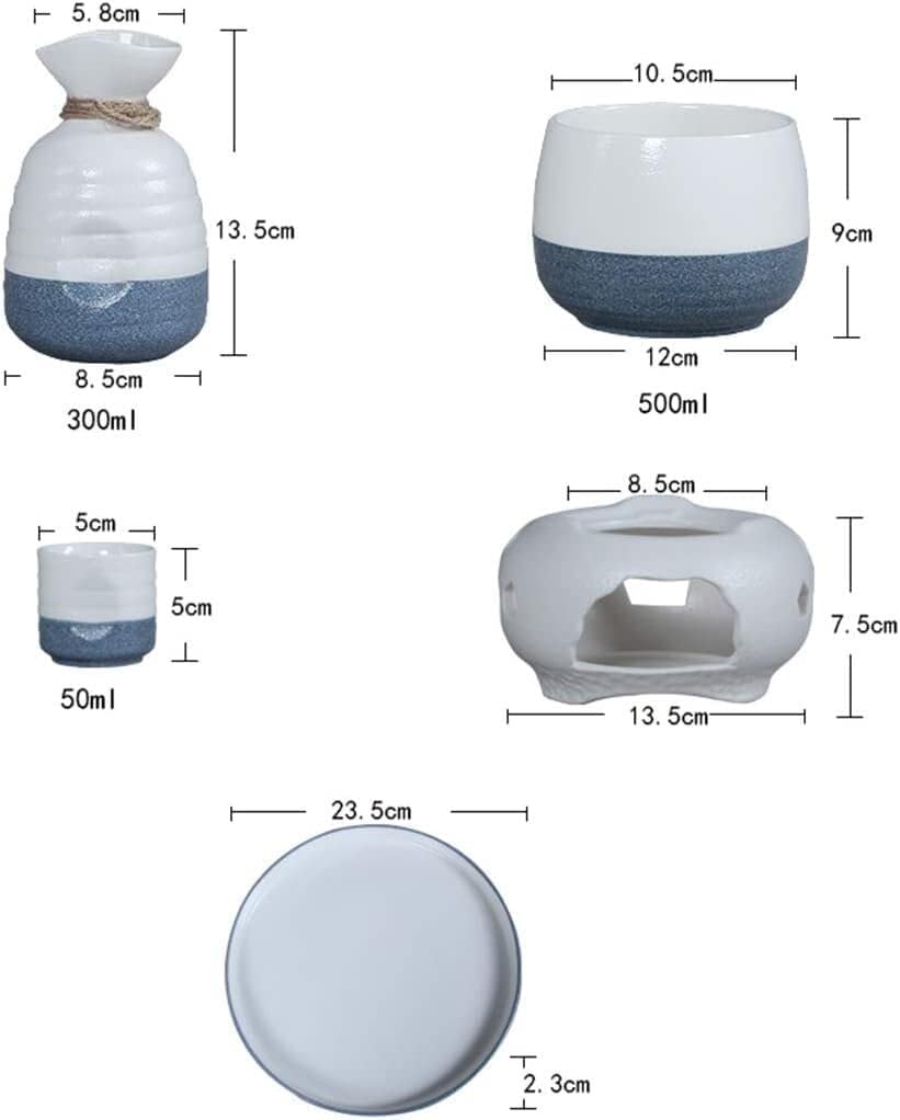 Traditional Japanese Sake Set with Warmer – 10-Piece Ceramic Set with Sake Pot, 6 Cups, Candle Stove, Warming Bowl, and Tray