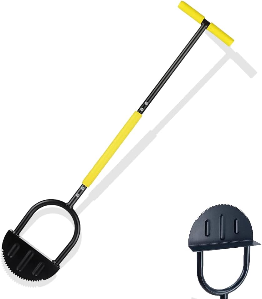 Saw Tooth Edger Lawn Tool with T Grip Handle，Half Moon Shape，Sharp Saw Tooth，Tool with T Grip Handle, Hand Edging Tools for Landscaping, Garden, Flower Beds, Borders, Sidewalk, Turf, Yard (A)