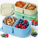 YQL 3 Pack Premium Silicone Reusable Snack Containers with Lids, Double Compartment Snack Box for Kids, Portable Food Containers for Sauce and Salad, Leakproof Snackle Packs for School, Picnic, Office