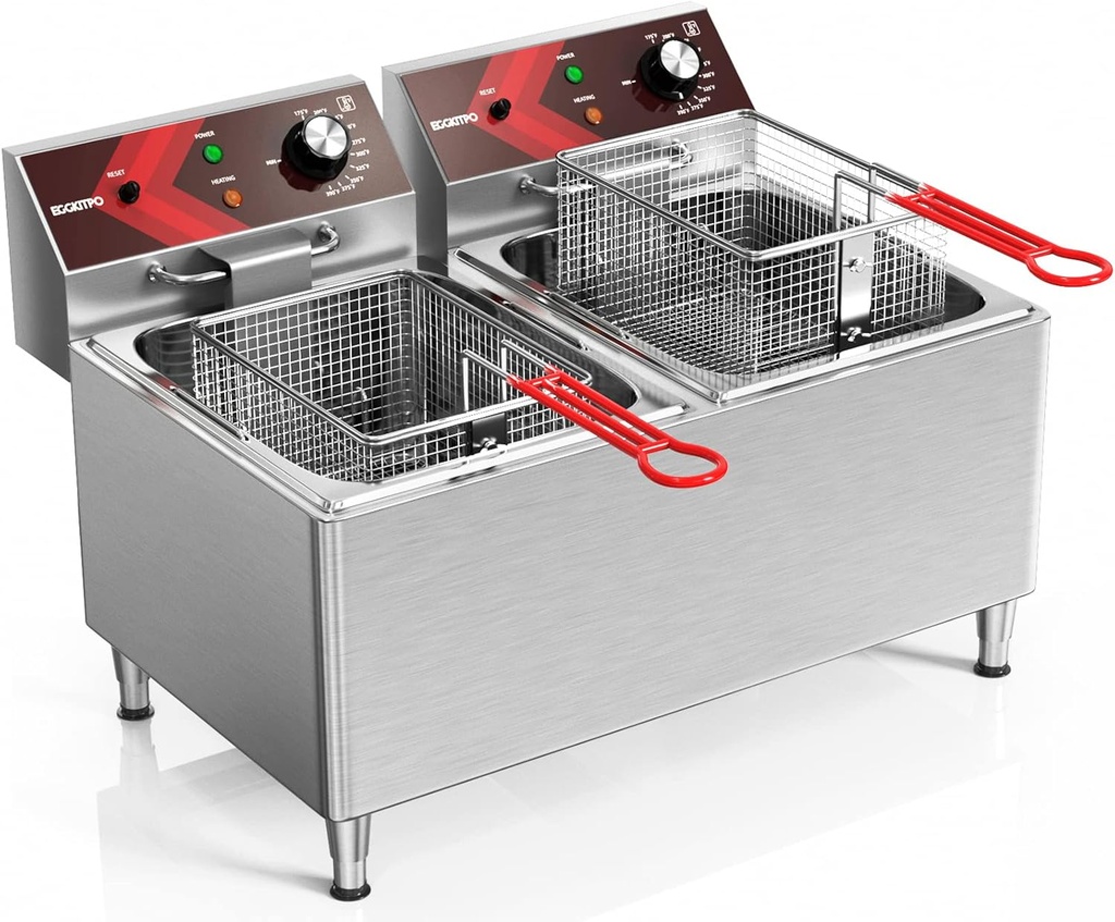 Deep fryers Commercial Deep Fryer 12L x 2 Large Dual Tank Electric Countertop Fryer for Restaurant with 2 Frying Baskets and Lids, 1800W x 2, 120V