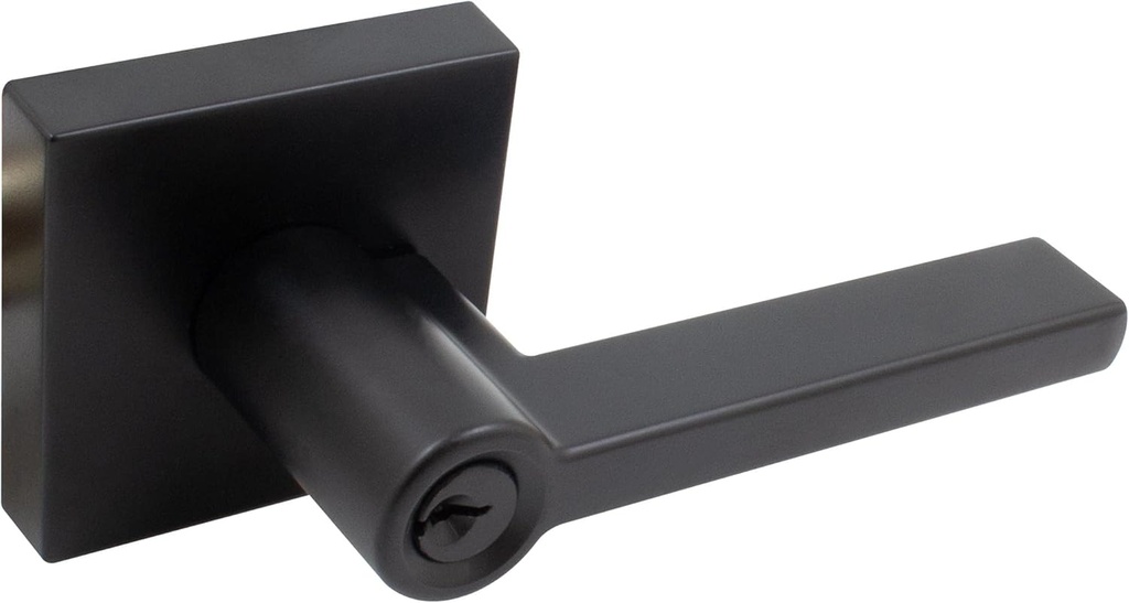 Stone Harbor Hardware Vienna Door Lever with Square Rosette, Entry Latch, KW Keyway, Matte Black