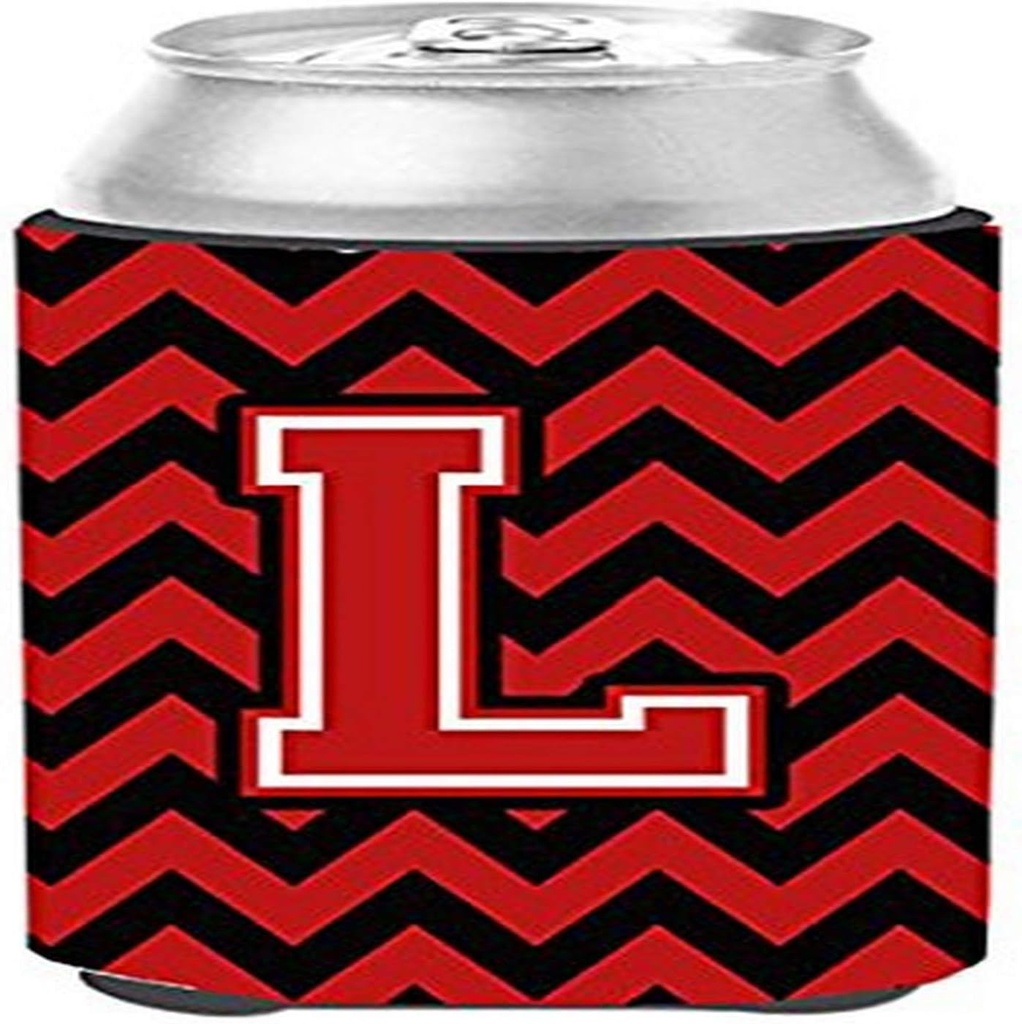 Caroline's Treasures CJ1047-LCC Letter L Chevron Black and Red Can or Bottle Hugger Cooler Washable Drink Sleeve Collapsible Beverage Insulated Holder, Can Hugger, Multicolor