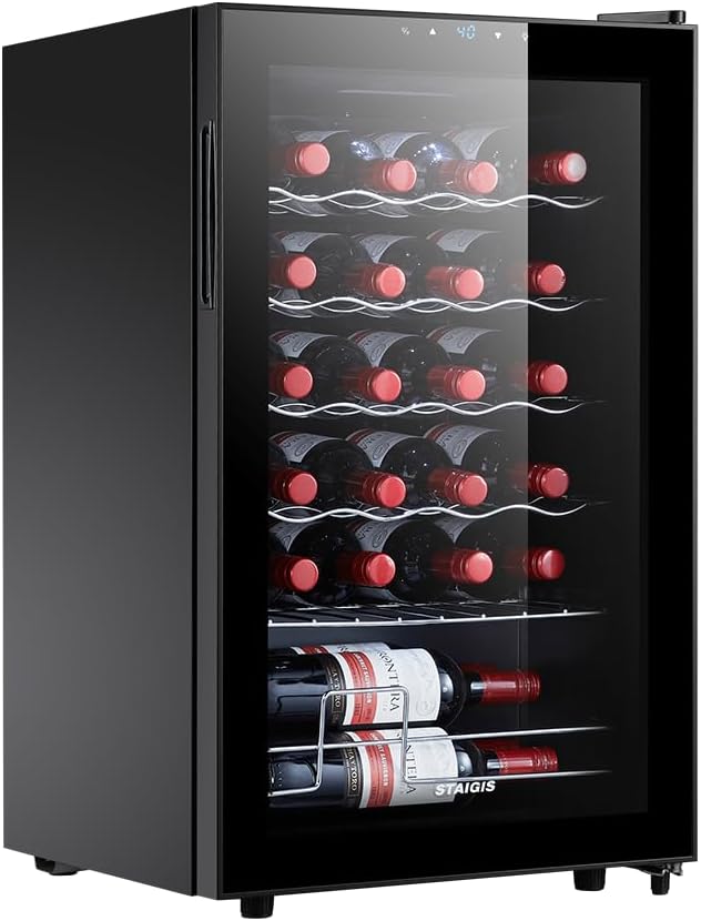24 Bottle Mini Fridge, Small Freestanding Wine Cooler Refrigerator for Red and White with 40-66F Digital Temperature Control Glass Door