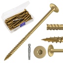 #14×4.5inch Wood Screws, Gold Heavy Duty Outdoor Deck Screws, 30pcs Epoxy-Coated Star Self-Tapping Screws, No Pre-Drilling Required, for Woodworking Construction Projects, with T30 Drill Bit