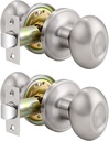 Probrico Egg Style Hallway and Closet Non-Locking Passage Door Knobs,Brushed Nickel Oval Keyless Stainless Steel Interior Door Handles Sets(2 Pack)