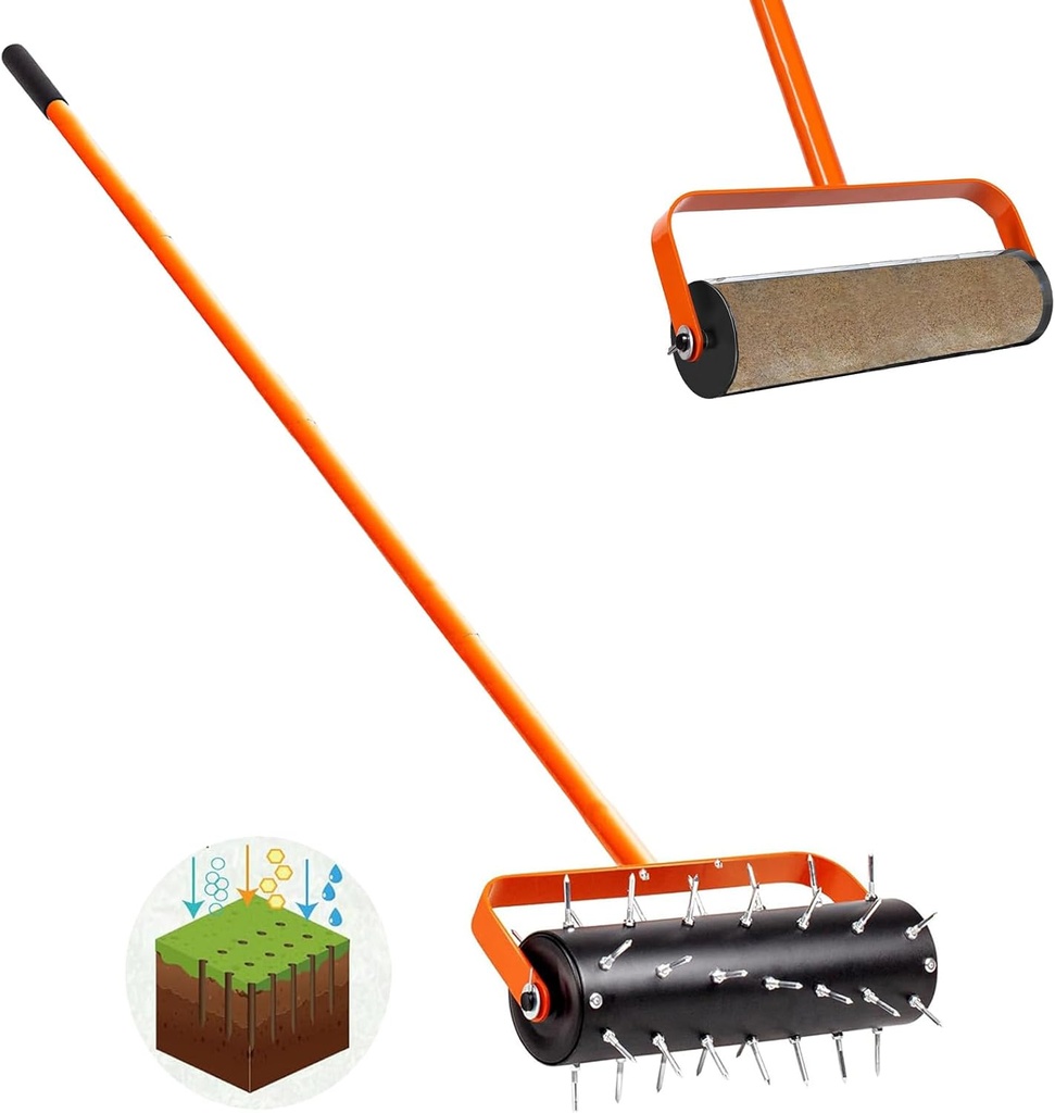 Spike Lawn Roller, 16IN Heavy Duty Manual Aerator Tool for Aeration & Soil Health with 42 Pre-Assembled Spikes, Lawn Aerator with 56" Adjustable Handle Manual Push Aerator Lawn for Garden Yard Patio