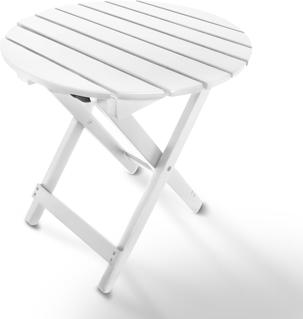 HOMESTEAD Folding Adirondack Round Table, Patio Side Table, FSC Acacia Wood, Fully Assembled and Ready to Use (White)