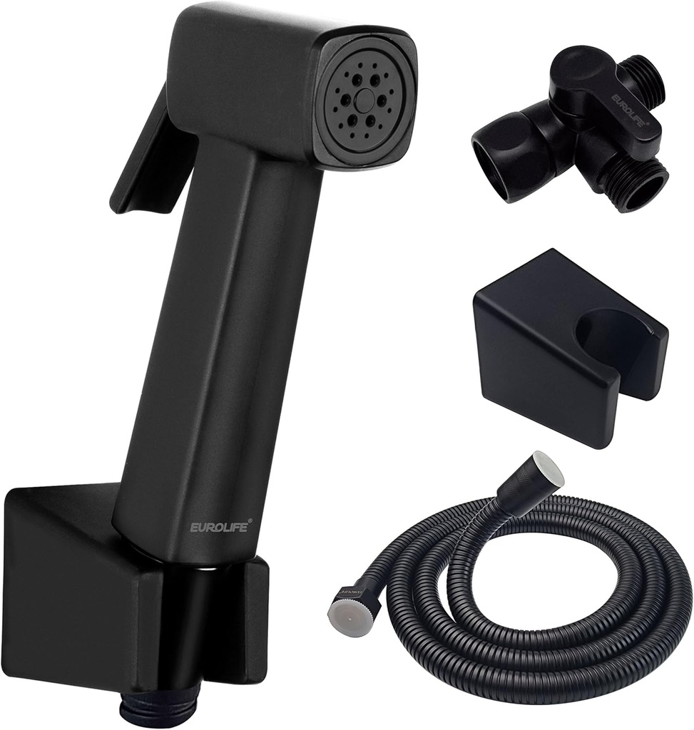 Handheld Toilet Bidet Sprayer for Toilet, Lockable Push Button with Bidet Hose for Feminine Wash, Cloth Diaper for Baby Wash, ABS Material, New Version, Included T-Valve (Black Color)