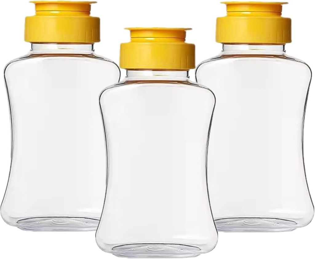 3 Pcs Empty Plastic Honey Squeeze Bottles Universal Honey Bottles with Flip Lid, Leakproof Ketchup Dispenser for Syrups, Mustard, Salad Dressing, Dressing, Cooking Oils