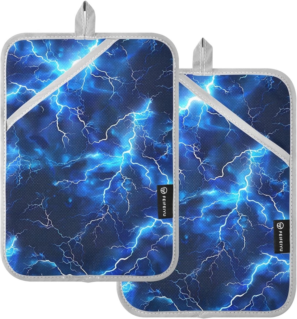 Blue Electric Lightning Potholders 2 Pack Pot Holders for Kitchen Hot Pads for Kitchen Oven Pot Holders