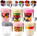 6 Packs Overnight Oats Containers with Lids, 16 Oz Glass Mason Jars with Spoons and Removable Separate Compartments Large Airtight Overnight Oats Jars for Milk Yogurt Fruit Salad