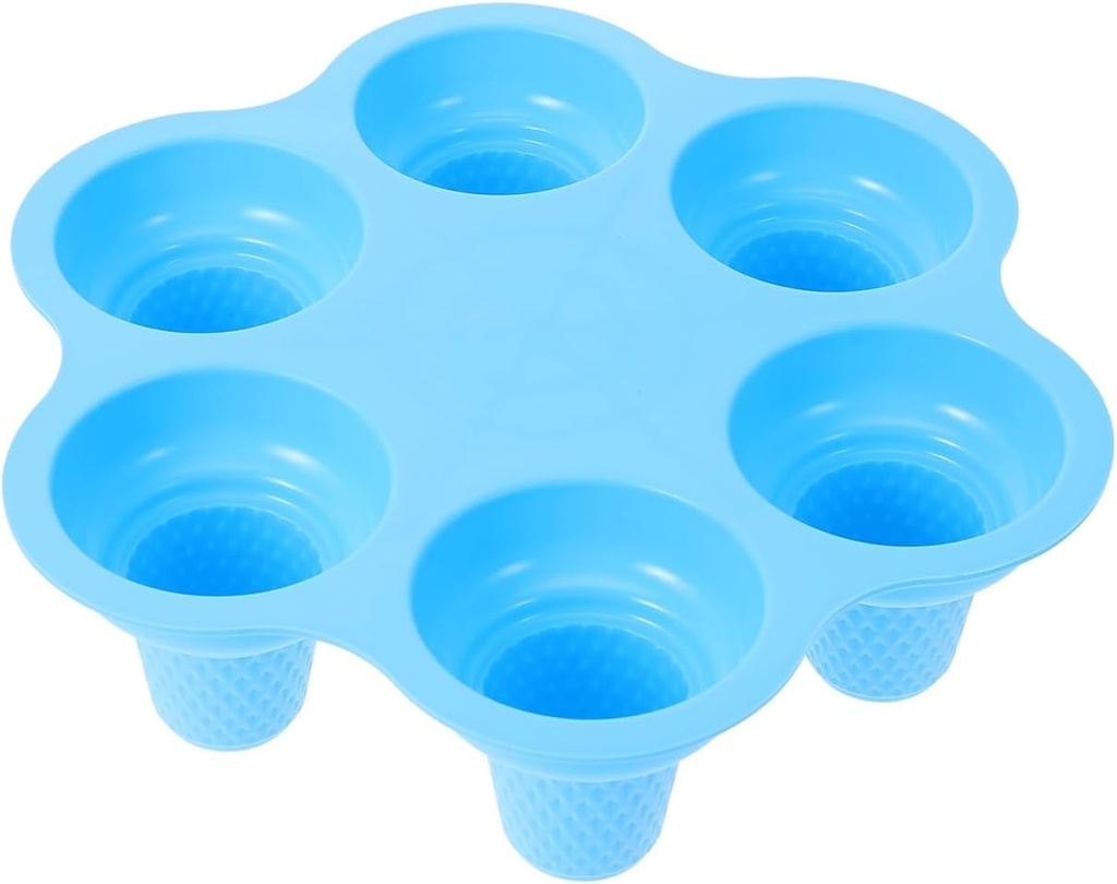 Cabilock Silicone Ice Cream Cone Mold, 6-Cavity Cone Cup Cake Maker for DIY Baking, Easy Release Reusable Homemade Popsicle Mold, Blue