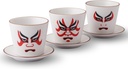 Japanese Traditional Pattern Potter, set of 3 Sake Cups and 3 Small Plates with Gift Box, 3.9 fl oz Full Size - Saucer, Snack Plate, Sake, Coffee, Tea, Made in Japan