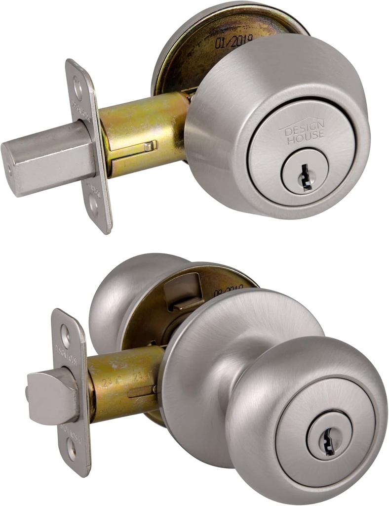 Design House 701821 Cambridge Entry Knob and Single Cylinder Deadbolt Combo Satin Nickel