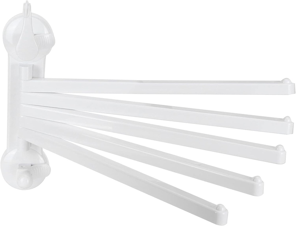 Bathroom Towel Rack, Swivel Towel Rack 180° Rotation 5 Arms, 15inch Swing Out Towel Wall Mounted ABS Plastic Arm Swivel Towel Hanger with Hook