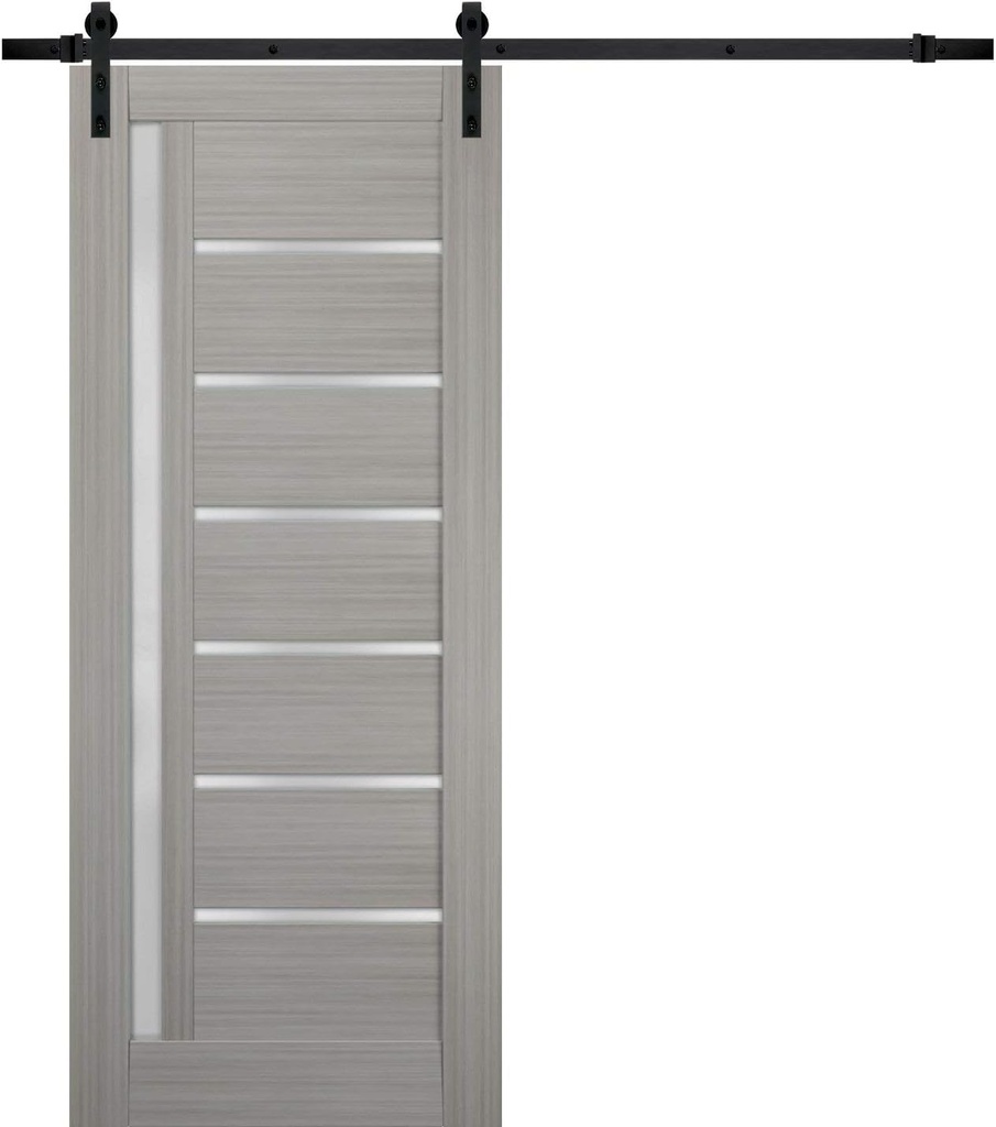 SARTODOORS Quadro 4088 | Interior Single Sliding barn Door with Frosted Glass, MDF, 32x80, Black, Modern Style | Hardware Included