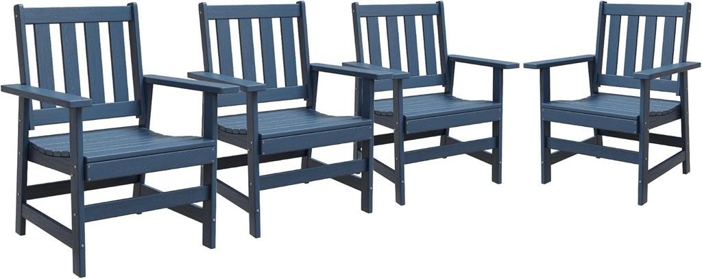 VICLLAX Patio Dining Chairs Set of 4, HDPE Weather Resistant Balcony Chairs Adirondack Furniture Fit for Front Porch, Deck, Backyard, Dark Blue