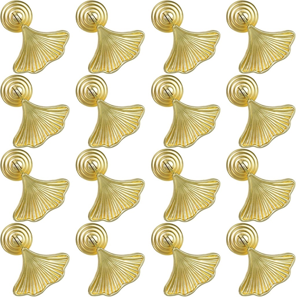 Hedume 16 Pack Ginkgo Leaf Shape Knob Handles, Golden Drop Pendant Pull Handle, Decorative Golden Leaf Shape Knob Door Handle for Kitchen Bathroom Cabinet Door Drawer