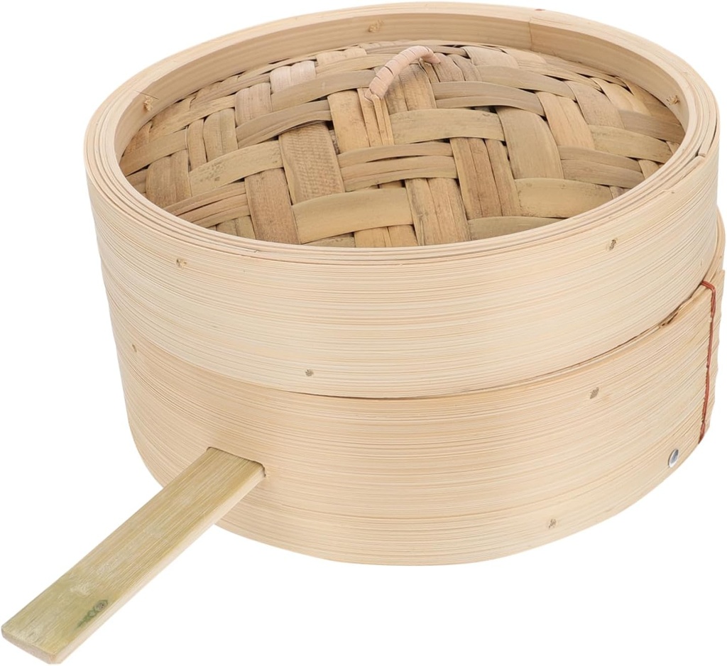 Steamer Basket with Lid for Kitchen Cooking Heat Resistant Food Steamer for Steamed Buns Vegetables and Dumplings Fits Wok and Stockpot Natural Material