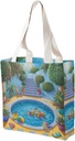 Canvas Tote Bag for Women Reusable Grocery Bag Flamingo And Swimming Pool Shopping Bags Casual Shoulder Bag Handbag