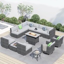 HOOOWOOO 13 Piece Patio Sectional Furniture Set with Fire Pit Table,Modern Wicker Outdoor Conversation Sofa Sets,All Weather Modular L Shaped Outside Couch Swivel Chair Set(Light Grey)