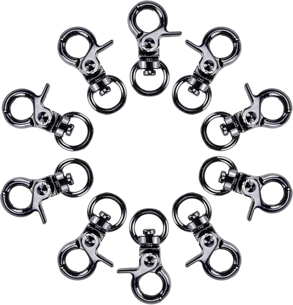 10pcs Metal Swivel Trigger Snap Hooks Mini Lobster Claw Clasps with 12mm Round Rings for Purse, Bags, Handbags, DIY Craft (Gun Black)