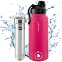 GROSCHE Chicago Stainless Steel Tea Infuser Flask | Beverage Bottle | Hot & Cold Drinks | Loose Leaf Tea Infuser | Travel Convenience Water Bottle | 32 fl oz, Pink