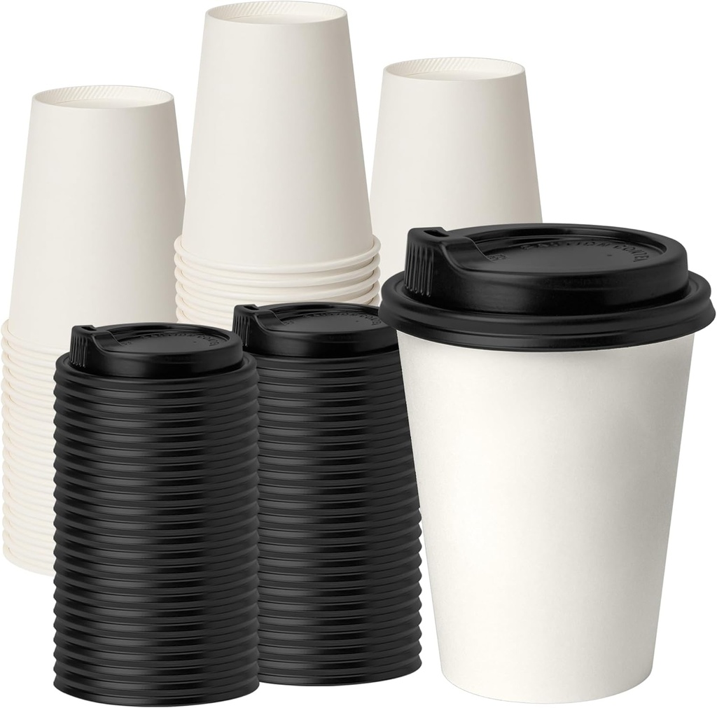 RACETOP [100 pack] Disposable Coffee Cups with Lids 12 oz, Hot Paper Cups with Lids, To Go Cup with Lid