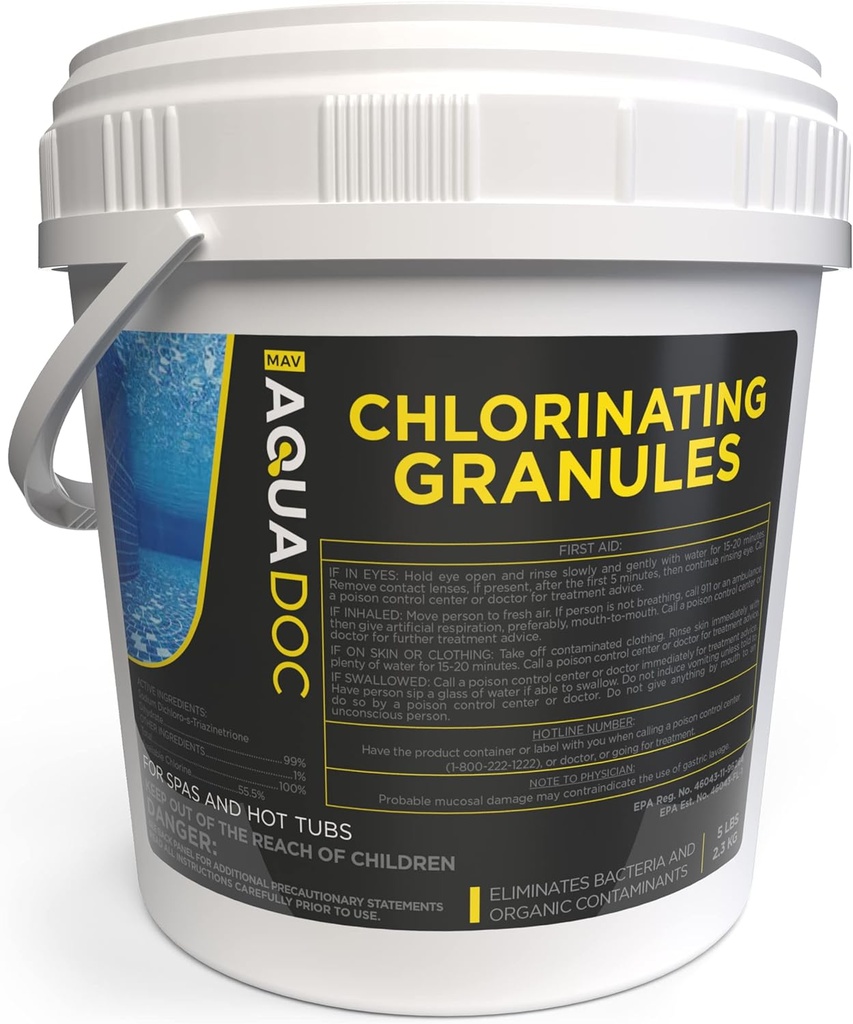 Spa Chlorine for Hot Tub Sanitizer - 5lb - Quick Dissolving Hot Tub Chlorine Granules, Spa Chemicals Made in The USA - AquaDoc