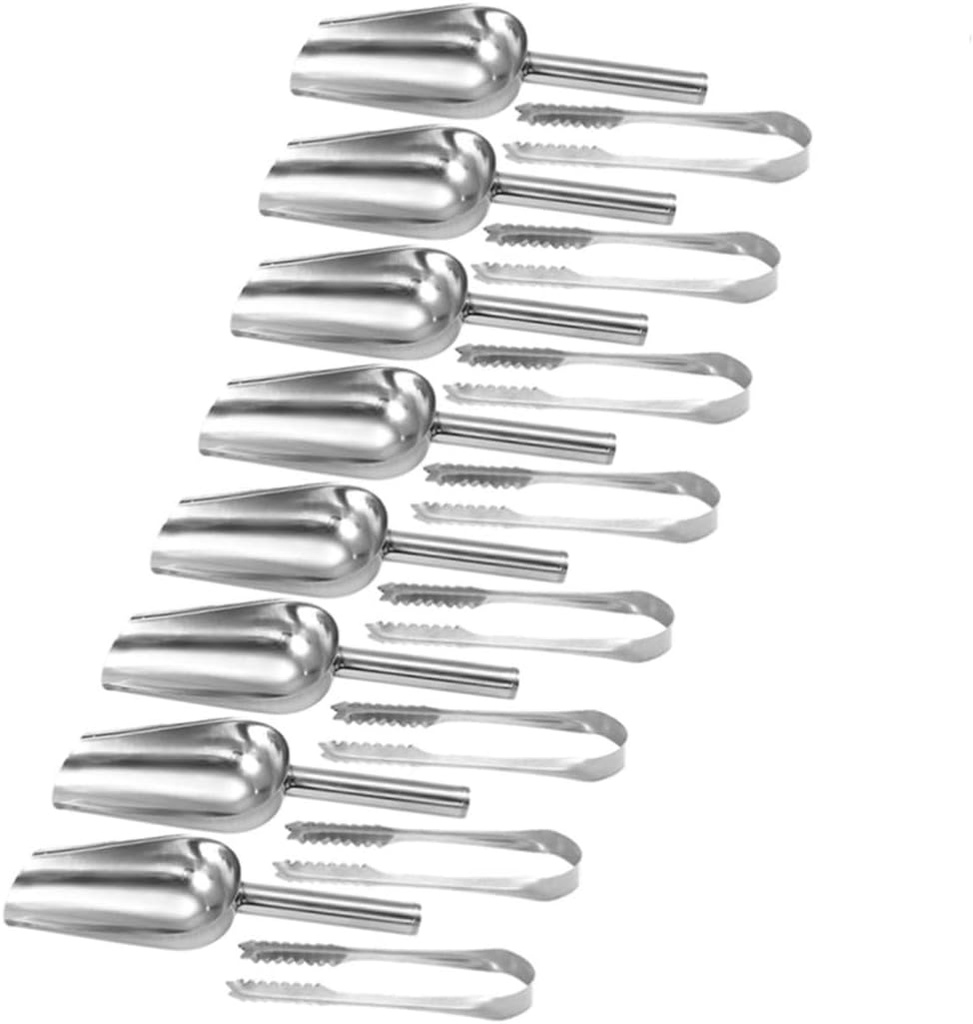 Cabilock 16pcs Stainless Steel Ice Scoop and Food Tongs Rustproof Kitchen Utility Scoops for Bbq Parties and Home Use