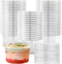 [100 Sets 5 oz] Disposable Plastic Cups with Flat Lids,Clear Parfait Cups,Clear Dessert Cups for Iced Coffee,Slush,Cupcake,Ice Cream