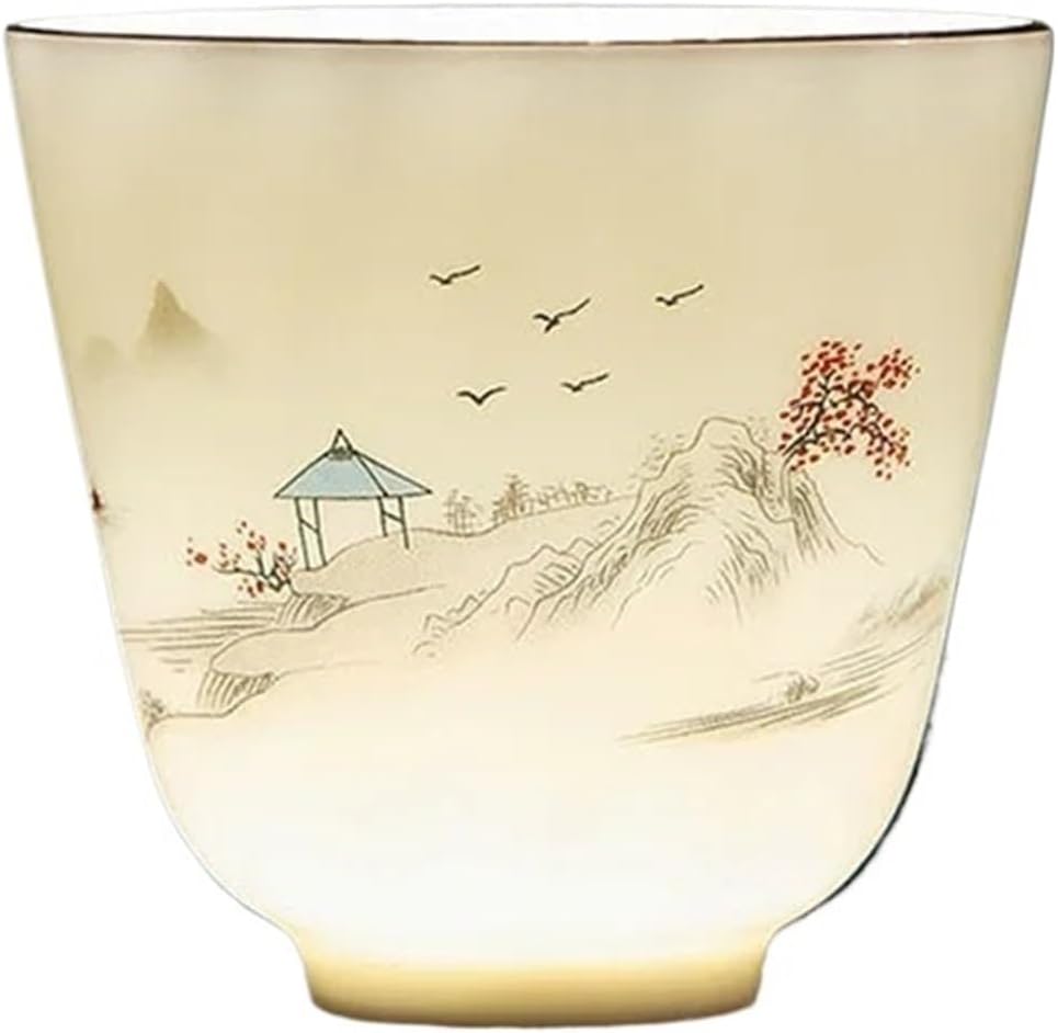 Water cup Jade Porcelain Teacup Elegant Sake Glass Teahouse Ceramics Master's Cup Sheep Fat Jade White Porcelain Tea Set Ceramic Tea Set(White d)