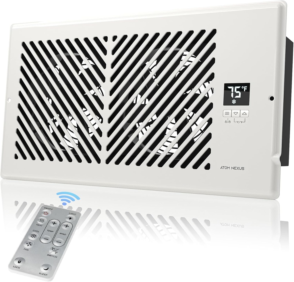 Register Booster Fan for 6”x12” Vents, Smart Booster Fan with Thermostat & Remote Control, 10-Speed Control Heating Cooling AC Vent (Fits 5.0-6.25" W x 12-12.4" L Duct Opening)