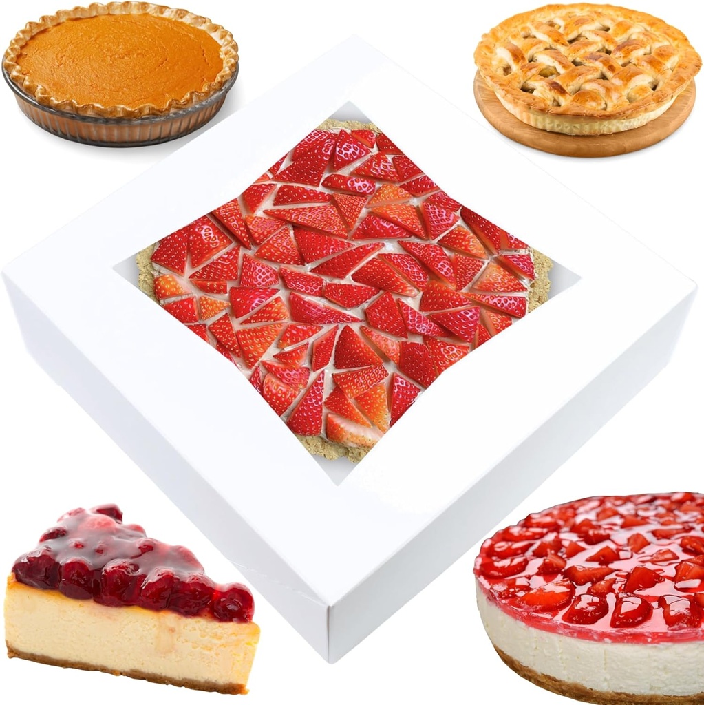BAKELUV Pie Boxes 10x10x2.5 Inch | White / 25 pcs/Auto-Popup | Bakery/Pastry/Treats/Cookies/Cheesecake/Cake/Muffins/Donuts