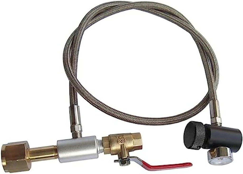 New Soda Club High Pressure Hose CO2 Fill Station For Filling Soda Tank (Single valve,36" Stainless Steel Braided Hose With Gauge)
