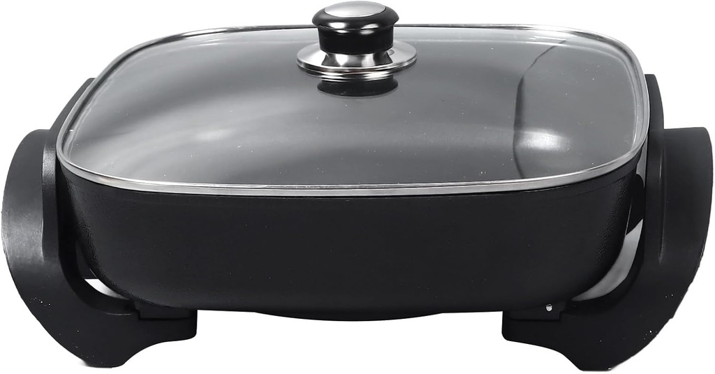 Electric Frying Pan With Large Capacity and Rapid Heat Up - Prevents Stick, Transparent Cover - Cooking Pot for Home Kitchen, US Plug 110V